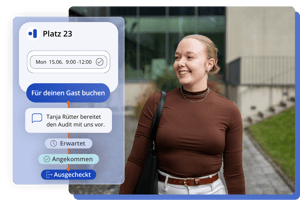 Die desk.ly Besuchermanagement Software zeigt, wie Teams Gäste für Arbeitsplätze buchen, Benachrichtigungen automatisieren und Anwesenheiten protokollieren.